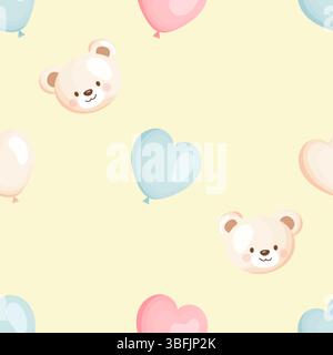Niedlicher Teddybär und Herzballon nahtlos Stock Vektor