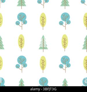Nahtloses Muster mit farbigen Bäumen auf weißem Hintergrund. Vektorabbildung Stock Vektor