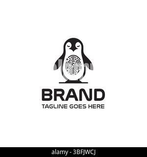 Penguin Fingerprint Logo Security Markenidentität Stock Vektor