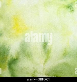 Schöner grüner und gelber Aquarellhintergrund. Aquarell Sommer Frühling Energie Frische Pastell Textur von Gras. Handgezeichnete Abbildung isoliert Stockfoto