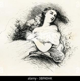Dreaming Rose Maiden - romantische Illustration für 1843 Voyage ou il vous Plaira Stockfoto