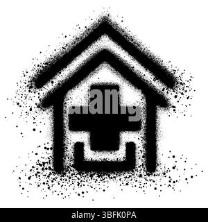 Krankenhauslinie Icon Graffiti mit schwarzer Sprühfarbe. Vektorabbildung. Stock Vektor