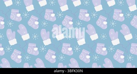 Fäustlinge und Stiefeletten mit Schneeflocken-Ornamenten nahtloses Muster Winterfeiertage-Themenkarten im Hintergrund. Isolierte Vektor-Illustration Nesting Party oder Promo Banner Hintergrund, Etiketten, Preisschild, Poster Stock Vektor