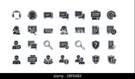 Symbolsatz für den Kundendienst – Symbole für Helpdesk, Service, Chat und Unterstützung Stock Vektor