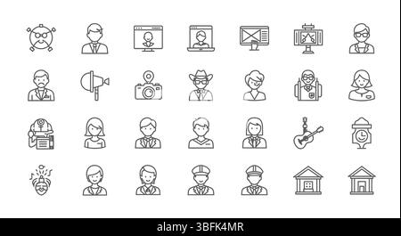 Symbolsatz kreative Jobs – Symbole für Design, Kunst, Medien und Inhaltserstellung Stock Vektor