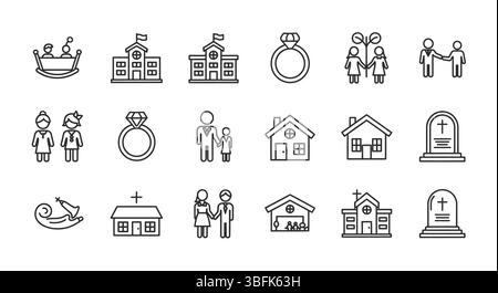 Symbolsatz für den Lebensweg – Symbole für Wachstum, Pfad, Fortschritt und persönliche Entwicklung Stock Vektor