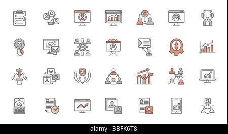 Marketing-Symbolsatz – Symbole für Werbung, Promotion, Strategie und Geschäftsbereiche Stock Vektor