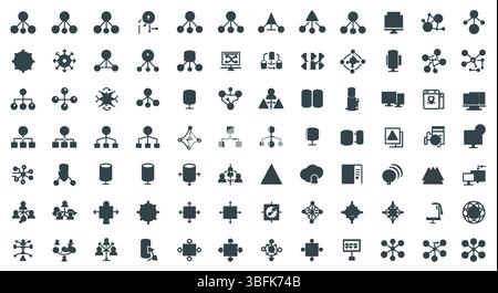 Netzwerk-Symbolsatz – Symbole für Konnektivität, Internet, Daten und Kommunikation Stock Vektor