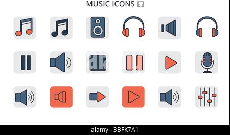 Musiksymbolsatz – Notizen, Instrumente, Ton und Audiosymbole Stock Vektor