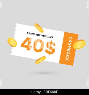 Geschenkgutschein im Wert von 40 Dollar, Cash-Back-Banner-Sonderangebot. Vektordarstellung Stock Vektor