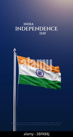 15. August Indianer Happy Independence Day Celebration Poster Design Template. Alles Gute zum Unabhängigkeitstag Indien mit indischer Flagge. Stock Vektor