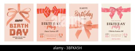Satz vertikaler Grußkarten zum Geburtstag. Stock Vektor