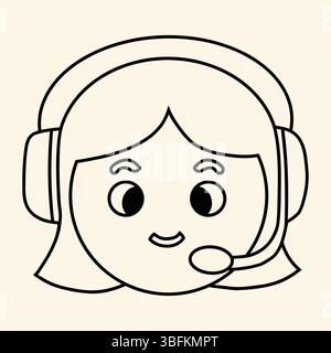 Beschreibung des Symbols „Customer Support Woman AI Avatar mit Headset“. Vektor-Doodle-Chatbot, Assistent Roboter. Weibliche Servicemitarbeiterin, technischer Support, Hotli Stock Vektor