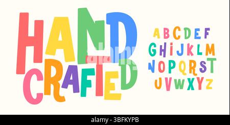 Buntes, verspieltes, kindliches Alphabet, skurrile Kinderbuchstaben, lustige handgefertigte Schriftart für fröhliches Branding, lustige Schlagzeilen, lehrreiche Typografie Stock Vektor