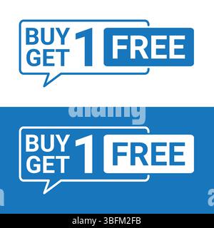 Blue Buy One Get One Labels mit Sprechblasen für Werbeaktionen und Werberabatte Stock Vektor