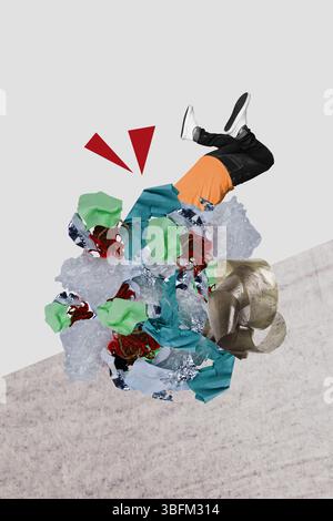 Trend-Artwork Poster Composite-Sketch-Bildcollage der Erde Tag ökologische Verantwortung grüner Planet Müll Halb Body Beine Stockfoto