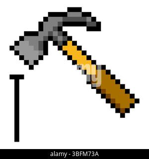 Hammer-Nagelarbeitsgerät im Pixelkunststil Stock Vektor