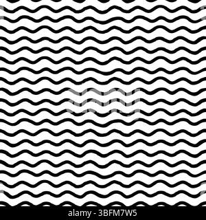 Nahtloses Muster mit schwarzen welligen Pinsellinien auf weißem Hintergrund. Handgezeichnete Textur mit auffälligem abstraktem Streifeneffekt. Perfekt zum Verpacken Stock Vektor
