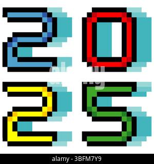 Pixel Art 2025 für das neue Jahr. Stock Vektor