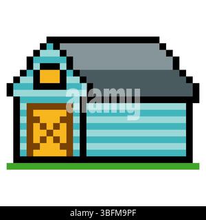 Bauernscheune im Pixel-Art-Stil Stock Vektor