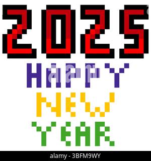 Pixel Art Happy New Year 2025 for New Year. Stock Vektor