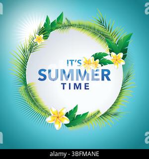 Sommer tropisches Paradies Illustration seine Sommerzeit mit exotischen Pflanzen Stock Vektor