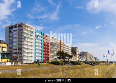 Ferienwohnung mit Blick auf den Strand in Le Touquet Paris Plage, Frankreich. Stockfoto