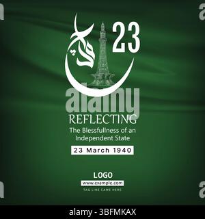 Poster am 23. März, Minar-e-Pakistan und Karte, Pakistan Unabhängigkeitstag, Social-Media-Banner, Flyer Stock Vektor