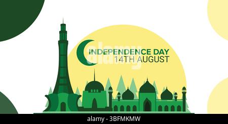 Pakistan Independent Day 14 agust in Landschaft, Social Media Poster und Flyer Design Vorlage, Stock Vektor