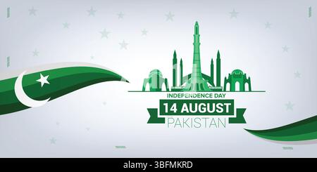 Pakistan Independent Day in Landscape, Social Media Poster mit abstraktem Hintergrund Stock Vektor