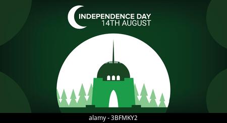 Mazar-e-Quaid-Landschaft, pakistanischer Unabhängigkeitstag, Social-Media-Banner, Flyer-Vorlage Stock Vektor