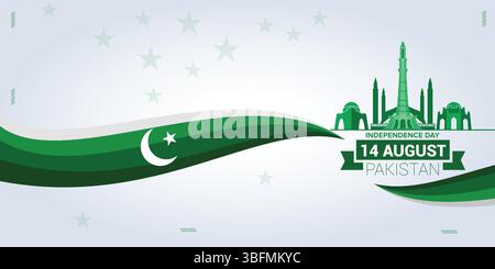 Pakistans Unabhängigkeitstag in der Landschaft, Poster in sozialen Medien und Designvorlage für Flyer, Stock Vektor