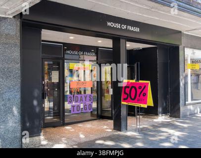 House of Fraser schließt Verkauf, High Street, Lincoln City, Lincolnshire, England, UK Stockfoto
