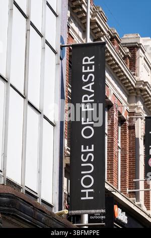 House of Fraser Store Schild, High Street, Lincoln City, Lincolnshire, England, UK Stockfoto