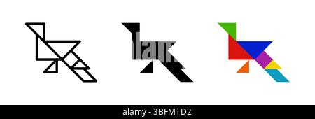 Symbol für Pfau-Tangramm. Ideal für Vogel- oder Puzzle-Designs. Stock Vektor