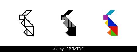Kaninchen-Tangram-Symbol. Ideal für Tier- oder Puzzle-Designs. Stock Vektor