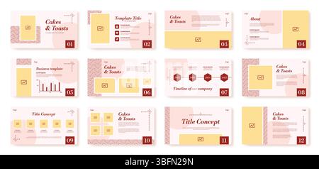 PPT-Präsentation. Folie zum Unternehmensprofil. Layout der Unternehmensbroschüre oder Geschäftsabdeckung für PowerPoint. Einfaches Prospekt. Projektseite mit Text und Infografik. Vektorbanner Design-Vorlagen-Set Stock Vektor