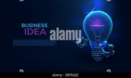 Digitale Glühlampe. Low-Poly-Technologie, Licht als geistiges Eigentum. Geschäftsidee, Insight Gear-Lösung. Kreative Idee und Innovation. Elektrische Ausrüstung der Glühlampen. Illustration des abstrakten Vektors Stock Vektor