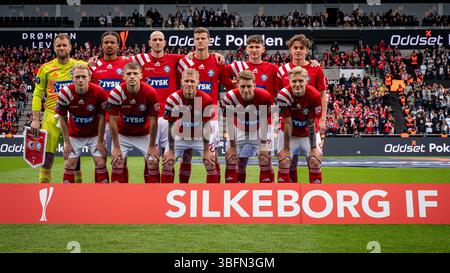 Herning, Dänemark. Mai 2025. Das Startelf von Silkeborg IF für das Oddset Cup Finale zwischen dem FC Kopenhagen und Silkeborg IF in der MCH Arena in Herning. Stockfoto