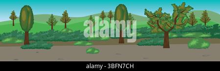 Cartoon Hügel und Felder, Natur Panorama Landschaft Hintergrund Design Stock Vektor