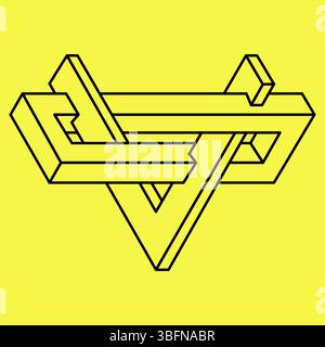 Unmögliche Formen. Liniendesign. Isoliert auf gelbem Hintergrund. Vektorabbildung. Optische Illusionsobjekte. OP Art. Sakrale Geometriefiguren. Stock Vektor