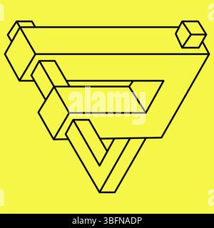 Unmögliche Formen. Dreieck der heiligen Geometrie. Optische Illusionsfigur. Abstraktes ewiges geometrisches Objekt. Unmöglich endlose Kontur. Strichgrafik. OP Art Stock Vektor