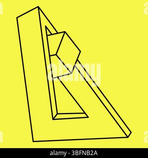 Unmögliche Formen. Liniendesign. Isoliert auf gelbem Hintergrund. Optische Illusionsobjekte. Optische Kunst. Unwirkliche geometrische Figuren. Stock Vektor