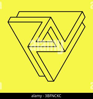 Unmögliche Formen. Liniendesign. Isoliert auf gelbem Hintergrund. Vektorabbildung. Optische Illusionsobjekte. Optische Kunstfiguren. Stock Vektor