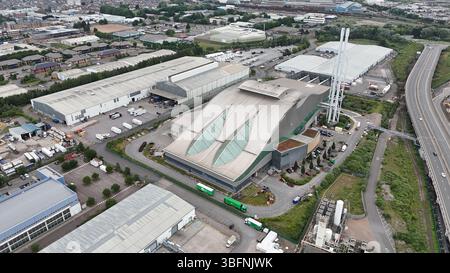 Luftaufnahme des Viridor Trident Park, Abfallentsorgungsdienstleistungsprojekt, Cardiff Energy Recovery Facility Stockfoto
