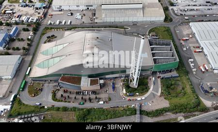 Luftaufnahme des Viridor Trident Park, Abfallentsorgungsdienstleistungsprojekt, Cardiff Energy Recovery Facility Stockfoto