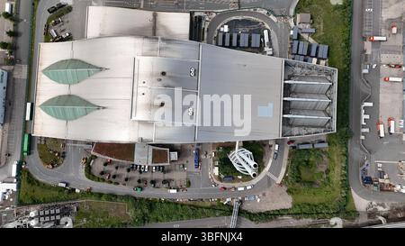 Luftaufnahme des Viridor Trident Park, Abfallentsorgungsdienstleistungsprojekt, Cardiff Energy Recovery Facility Stockfoto