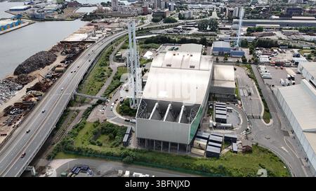 Luftaufnahme des Viridor Trident Park, Abfallentsorgungsdienstleistungsprojekt, Cardiff Energy Recovery Facility Stockfoto