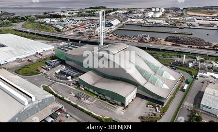 Luftaufnahme des Viridor Trident Park, Abfallentsorgungsdienstleistungsprojekt, Cardiff Energy Recovery Facility Stockfoto