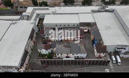 Luftaufnahme der Roath Lock Studios, BBC Wales Drama Studios in Cardiff Bay, Heimat der TV-Programme Doctor Who, Casualty und Pobol y Cwm Stockfoto